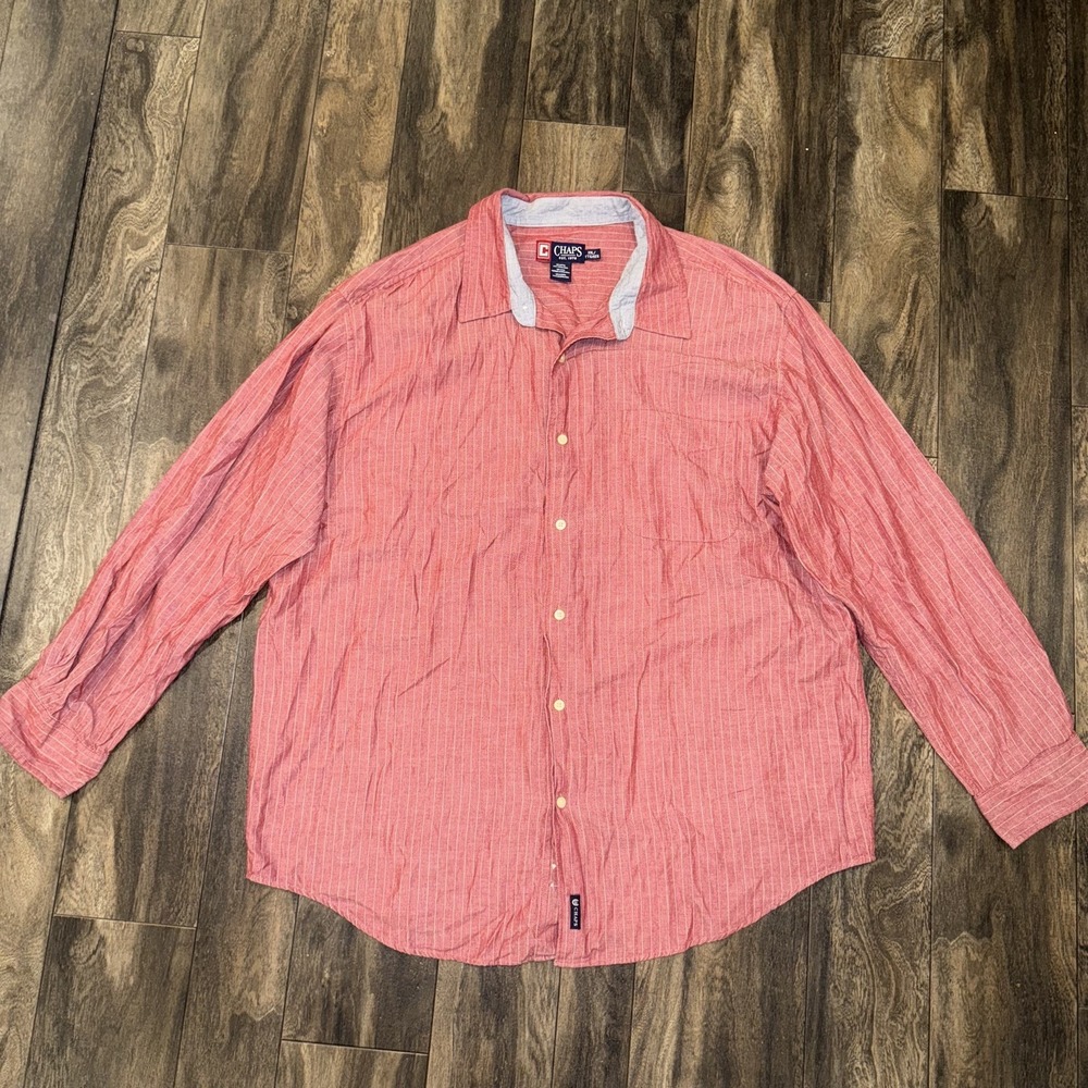 Chaps Red Vertical Striped Men's Long‎ Sleeve Button Down Shirt Size XXL